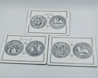 Set of 3 Adsum of Exeter Placemats depicting British Monarchs Charles I Charles II George I