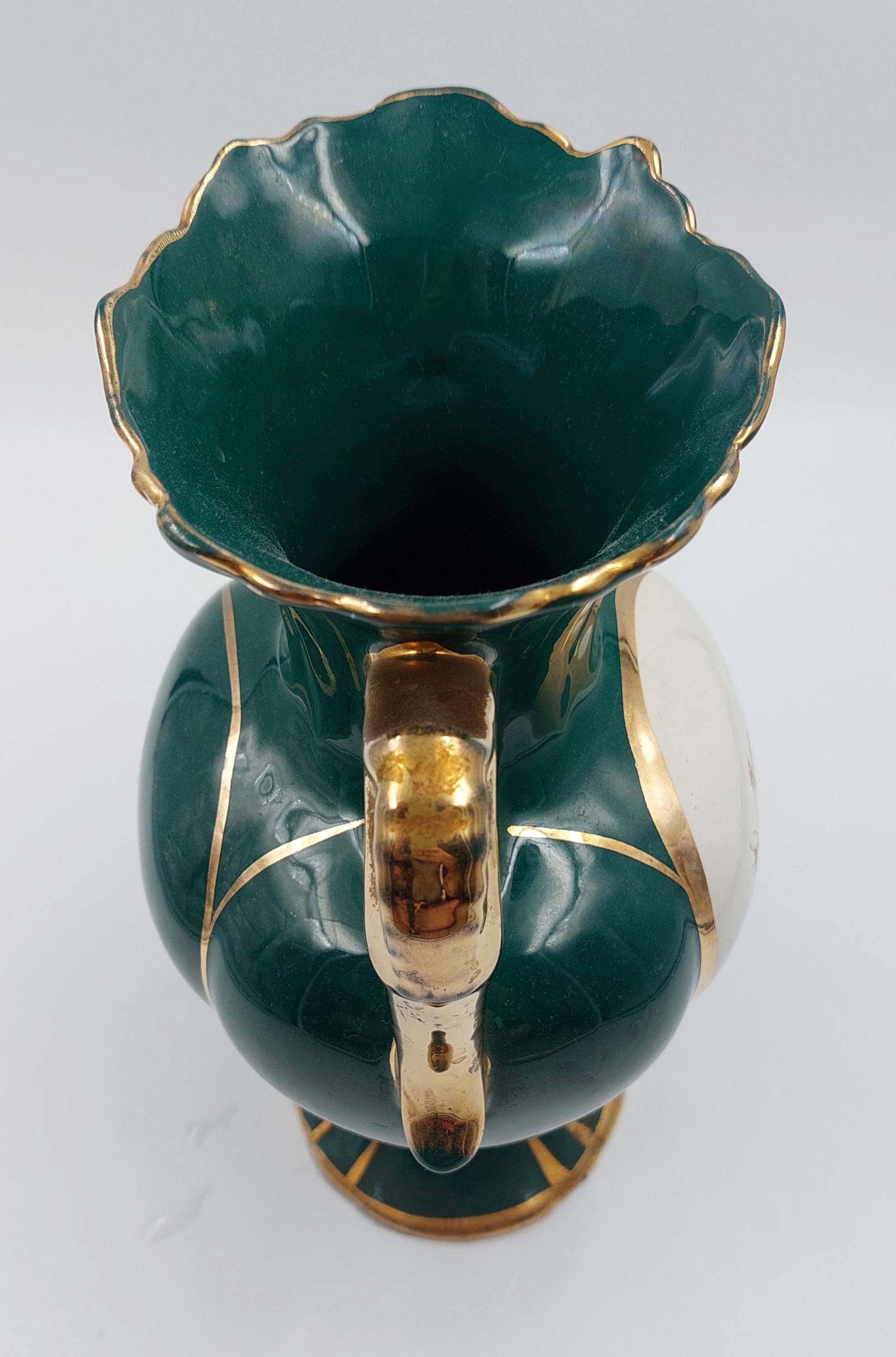 Star Ceramic Vase MADE IN ITALY Green Color Floral and Gold
