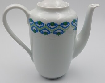 Richard Ginori porcelain teapot with cobalt blue and green relief decoration