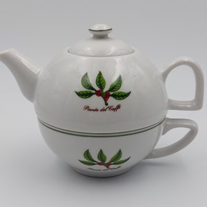 Porcelain set consisting of teapot and cup hand painted &quot;Coffee Plant&quot; VERACRUZ Made in Brazil