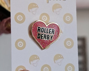 Roller Derby Enamel Pin - Pink Glitter Heart