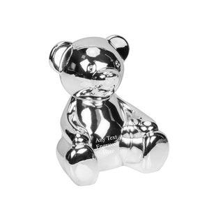 Personalised Engraved Silver-plated Teddy Bear Bank Money Box Christening / Birthday Gift