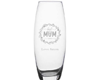 Personalised Engraved Mothers Day Bullet Glass Vase Various Designs and Sizes Available Perfect Gift For Mothers Day Mum Mummy