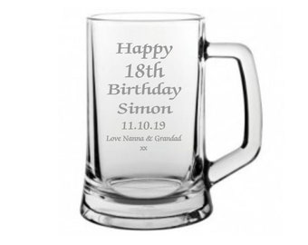 Personalised  18th birthday Design Pint Glass Tankard In A Paper Box