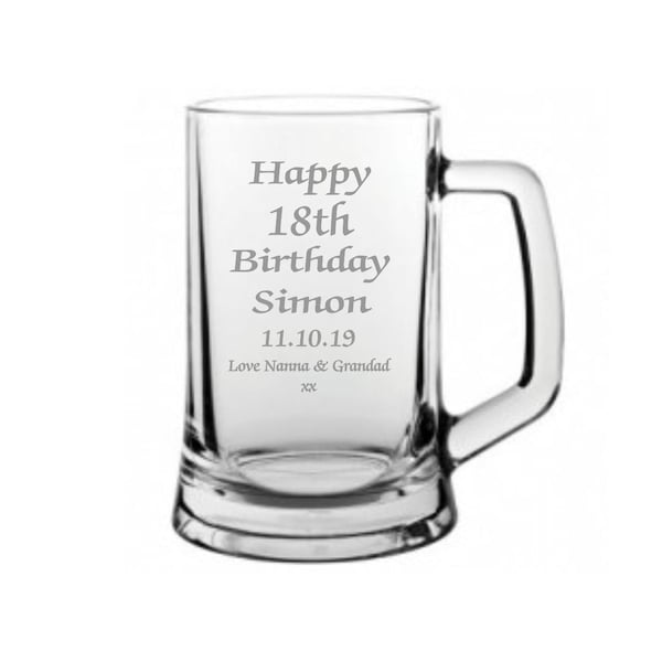 Personalised  18th birthday Design Pint Glass Tankard In A Paper Box