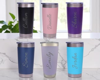 Personalised Engraved Name Double Wall Insulated Cup 500ml 17.5oz Hot Cold Coffee Tea 8 Colours Available