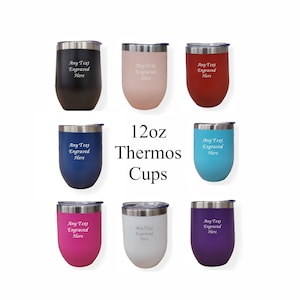 Personalised 12oz Thermos Insulated Travel Cup Hot Cold Coffee Tea 9 Colours Available