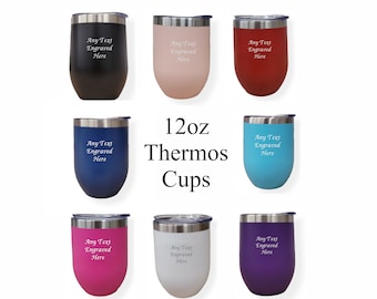 Personalised 12oz Thermos Insulated Travel Cup Hot Cold Coffee Tea 9 Colours Available