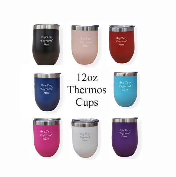 Personalised 12oz Thermos Insulated Travel Cup Hot Cold Coffee Tea 9  Colours Available 