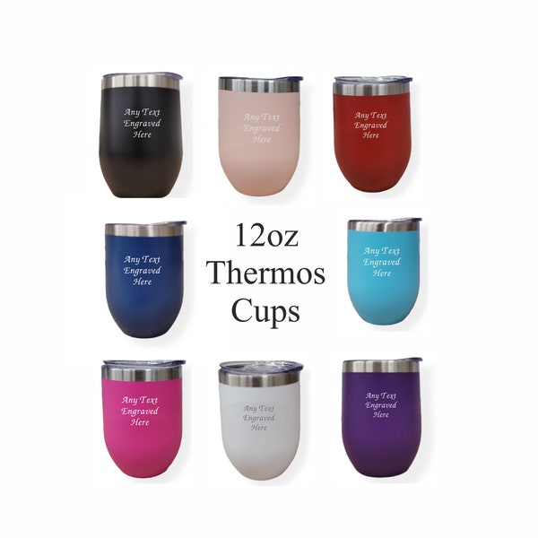 Personalised 12oz Thermos Insulated Travel Cup Hot Cold Coffee Tea 9 Colours Available