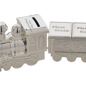 Personalised Engraved Silver-plated Train & Carriage  Bank Money Box Christening / Birthday Gift