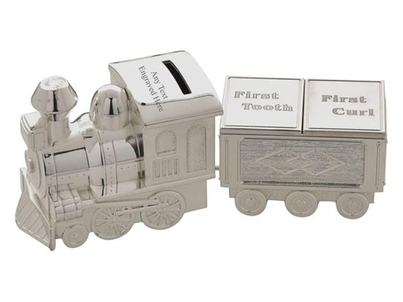 Personalised Engraved Silver-plated Train Carriage Bank Money Box  Christening Birthday Gift