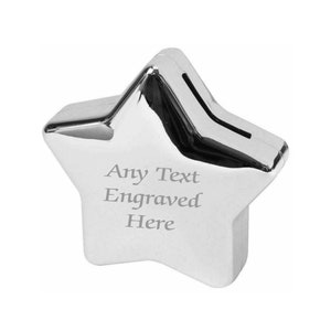 Personalised Engraved Silver-plated Star Bank Money Box Christening / Birthday Gift