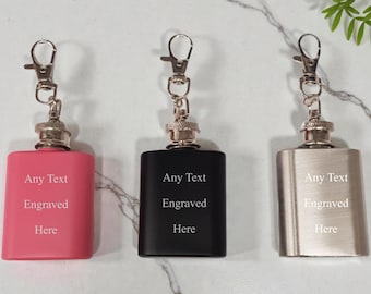 Personalised Engraved 1oz Keyring Hip Flask Engraved Birthday/Wedding/Gift/Bridesmaid