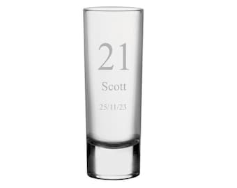 Personalised Engraved 18th/21st Birthday Age Tall Shot Glass Glasses 2oz Perfect Gift For Birthday Party Parties His Hers