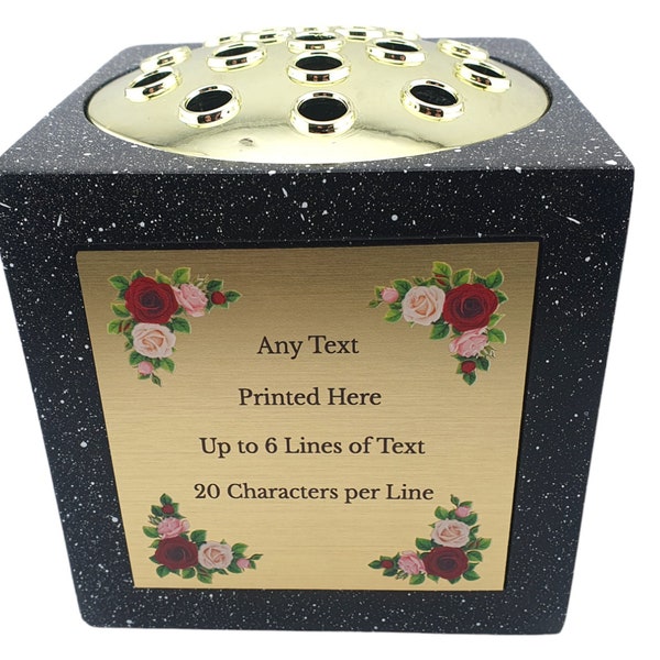 Pot de fleur imprimé personnalisé effet pierre noire, vase commémoratif en forme de rose, pierre tombale, motif floral (IMPRIMÉ UV)