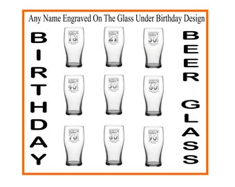 Personalised  Birthday Design Pint Tulip Beer Glass 18 21 30 40 50 60 70 80 90