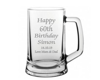Personalised 60th birthday Design Pint Glass Tankard In A Paper Box