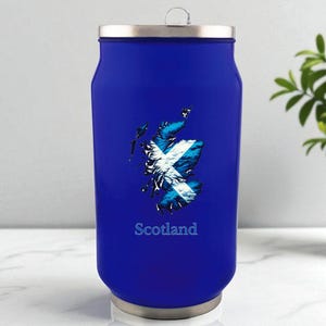 Scotland Map Outline & Scotland Text Double Wall Can Style Bottle 330ml 11.5oz Hot Cold 4 Colours Available (UV Printed)
