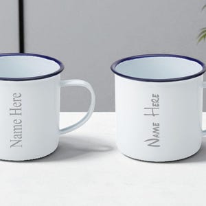 Personalised Enamel Camping Mug 13.5oz (38cl) Any Name Engraved Perfect For Hot Cold Drinks Outdoors Camping Campervan Picnic Caravan