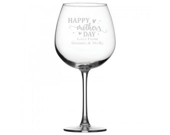 Grande bouteille personnalisée gravée Happy Mothers Day Verre à vin 26,5 oz (75 cl) Maman Maman