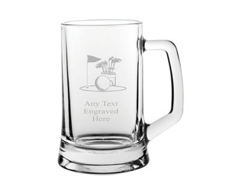 Personalised Engraved Pint Glass Tankard Various Design Available Golf Thistle Grim Reaper Horse Motorbike Skull Welsh Dragon Music Dominoes