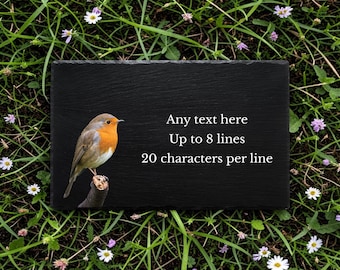 Personalised Slate Memorial Grave Marker Grave Plaque Remembrance With Robin Design (UV PRINTED)