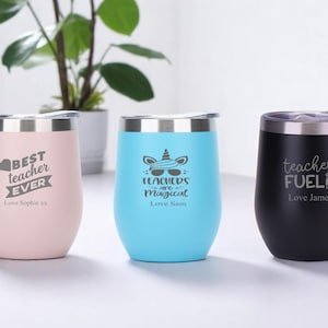 Personalised Engraved Teacher Gift 12oz Thermos Insulated Travel Cup Hot Cold Coffee Tea 8 Colours Available