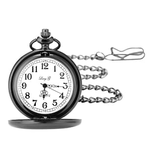 Personalised Black Pocket Watch With Arabic Dial Chain Any Text ...