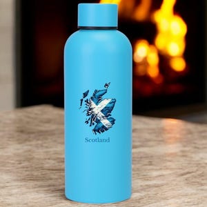 Botella de agua térmica de pared doble con texto y contorno de Escocia, 500 ml (17,5 oz), 5 colores disponibles (impresión UV)
