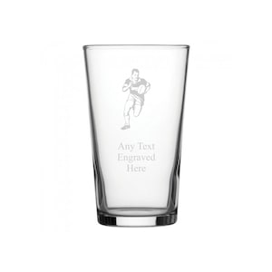 Personalised Engraved Conical Pint Glass 20oz (56cl) Various Design Available Rugby Golf Fishing Cycling Music Notes Thistle Grim Reaper