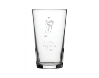 Personalised Engraved Conical Pint Glass 20oz (56cl) Various Design Available Rugby Golf Fishing Cycling Music Notes Thistle Grim Reaper