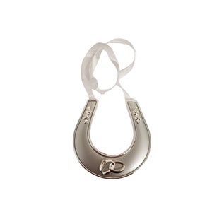 Personalised Engraved Silver Plated Wedding Horse Shoe With An Elegant Ivory Satin Ribbon