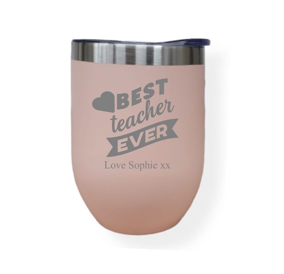 Personalised Engraved Teacher Gift 12oz Thermos Insulated Travel Cup Hot  Cold Coffee Tea 8 Colours Available 