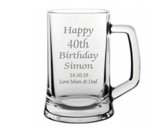 Personalised  40th birthday Design Pint Glass Tankard In A Paper Box