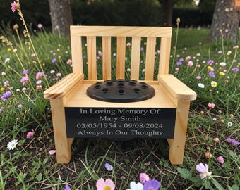 Personalised Engraved Wooden Memorial Bench With Integrated Flower Pot Perfect For Garden Grave Marker
