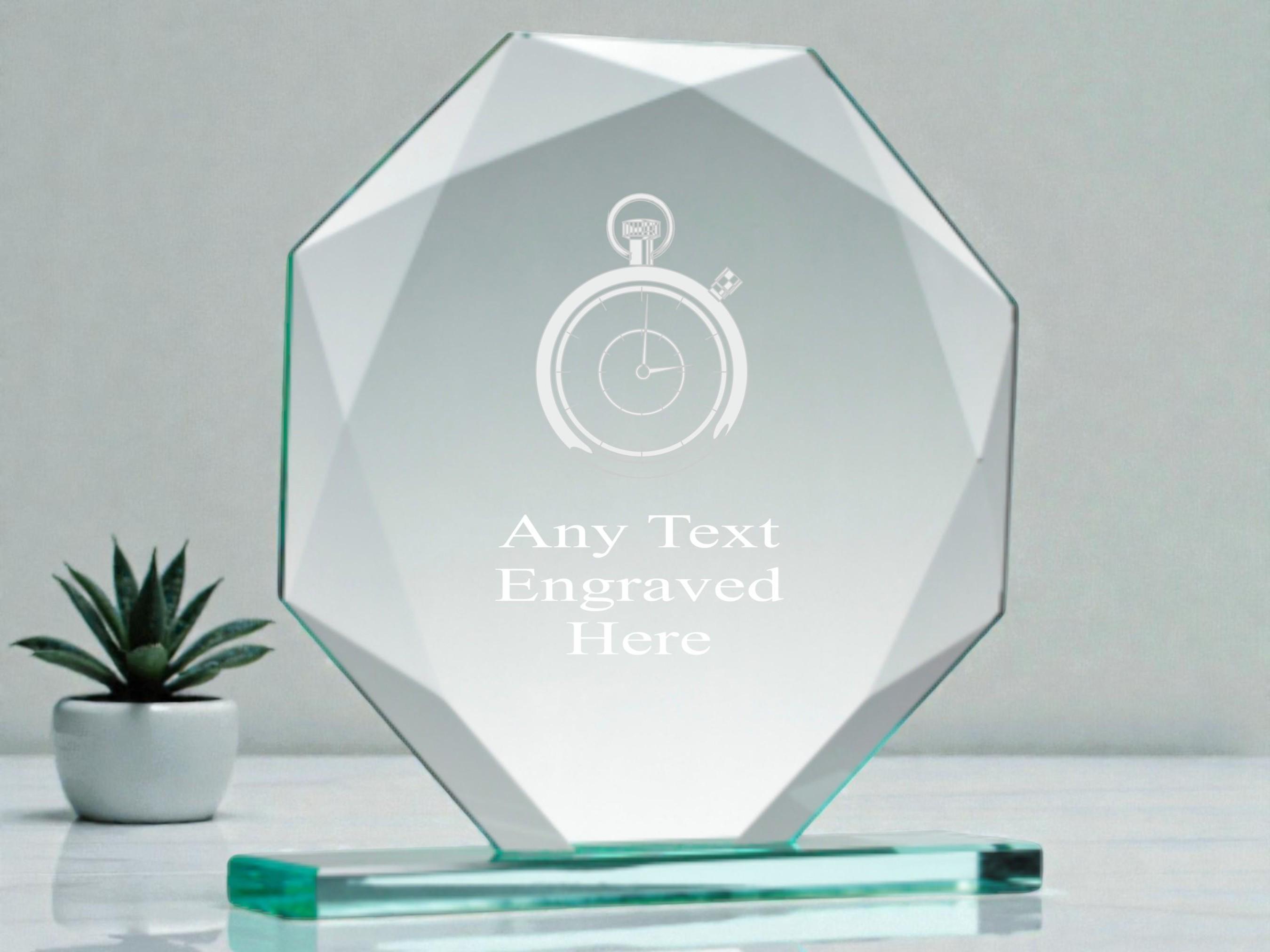 Personalised Engraved Glass Octagon Award Trophy Stopwatch Design ...