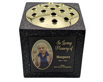 Personalised Printed Black Memorial Rose Bowl Grave Marker Flower Pot Vase (UV PRINTED)