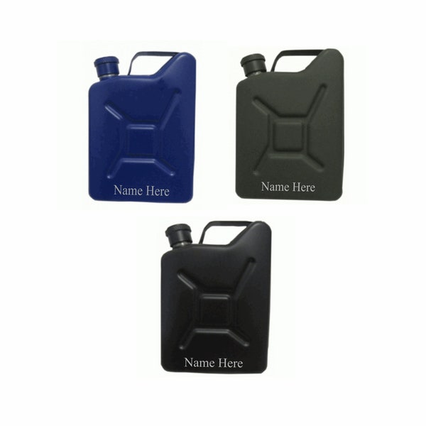 Personalised Engraved 5oz Jerry Can Hip Flask With Name Or Initials Available In Various Colours