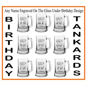 Personalised  Birthday Design Pint Glass Tankard 18 21 30 40 50 60 70 80 90