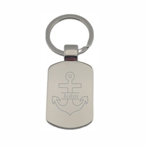 Chaveiro banhado a prata com âncora gravada personalizada, estrela/oval/redondo/quadrado/retângulo, presente ideal para proprietário de barco marinheiro, trabalhador do mar