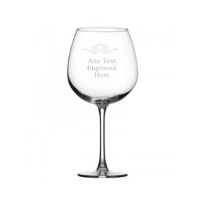 Personalised Large Full Bottle Capacity Wine Glass 26.5oz (75cl) Various Designs Available Heart Scroll Double Heart Rose Butterfly