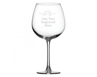 Personalised Large Full Bottle Capacity Wine Glass 26.5oz (75cl) Various Designs Available Heart Scroll Double Heart Rose Butterfly