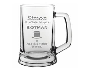 Personalised Wedding Bestman Top Hat Design Pint Glass Tankard In A Paper Box GT271