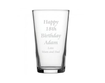 Personalised Engraved Birthday Design 18th/21st/30th/40th/50th/60th/70th/80th Conical Pint Glass 20oz (56cl)