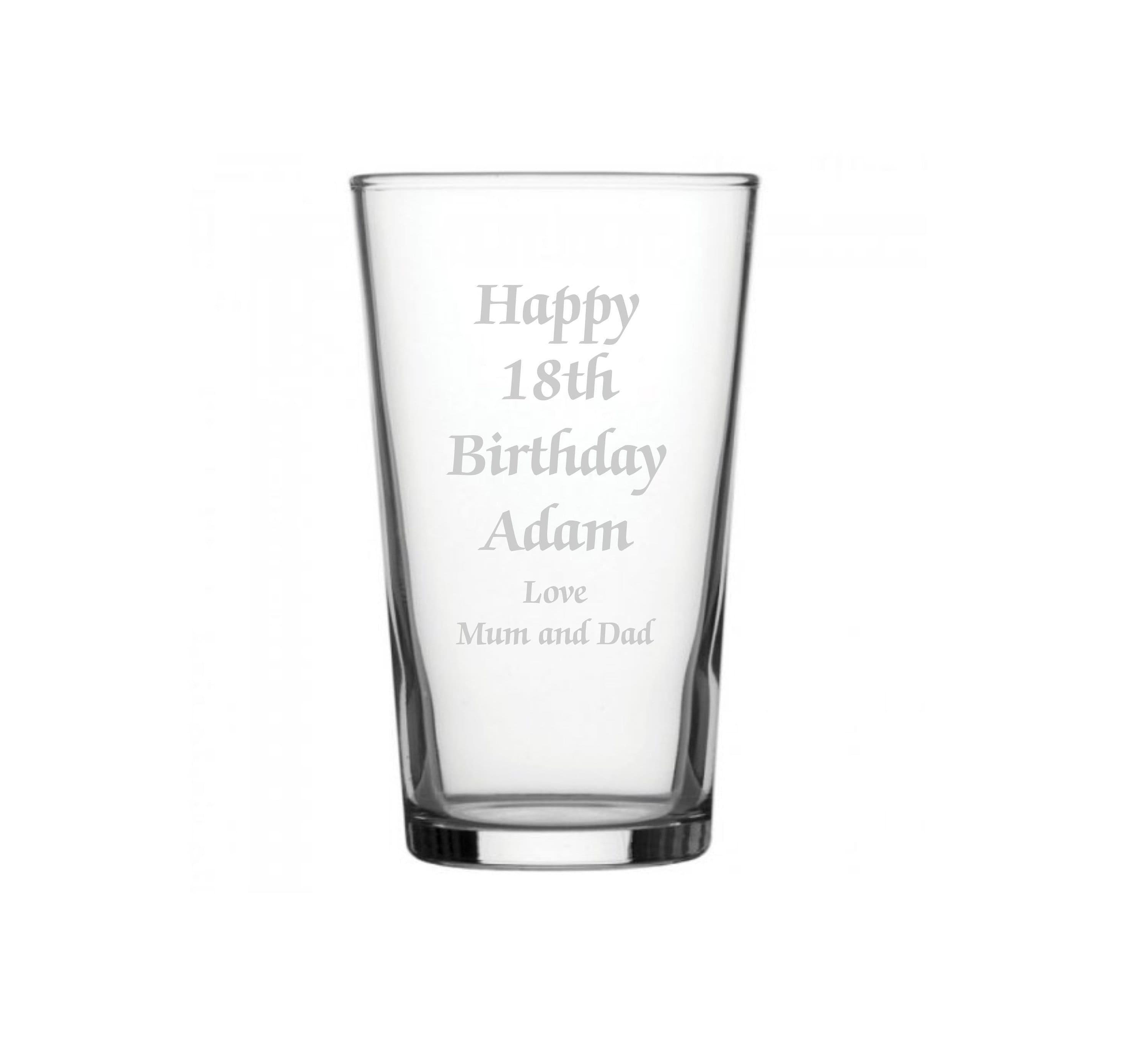 Gepersonaliseerde gegraveerde verjaardag ontwerp 18e/21e/30e/40e/50e/60e/70e/80e conische pint glas 20oz (56cl)