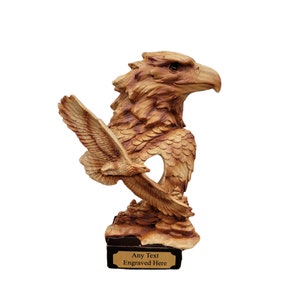 Personalised Eagle Bust Nature Craft wood Effect Resin Figurine Ornament Wedding/ Anniversary/ Birthday/ Retirement