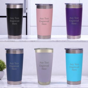 Personalised Engraved Any Message Double Wall Insulated Cup 500ml 17.5oz Hot Cold Coffee Tea 6 Colours Available