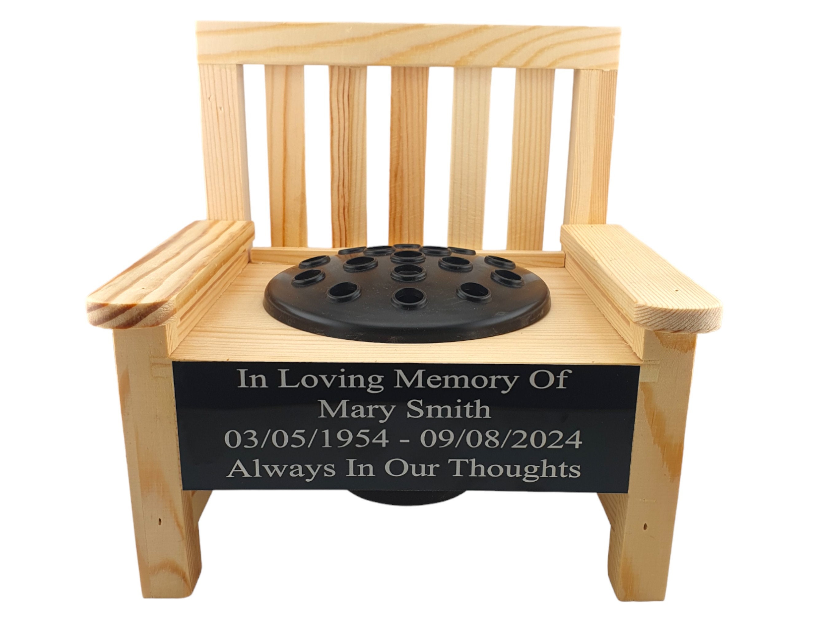 Personalised Engraved Wooden Memorial Bench With Integrated Flower Pot Perfect For Garden Grave Marker
