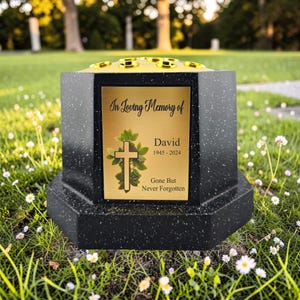 Personalised Printed Black or White Cross Design Memorial Rose Bowl Grave Marker Flower Pot Vase (UV PRINTED)